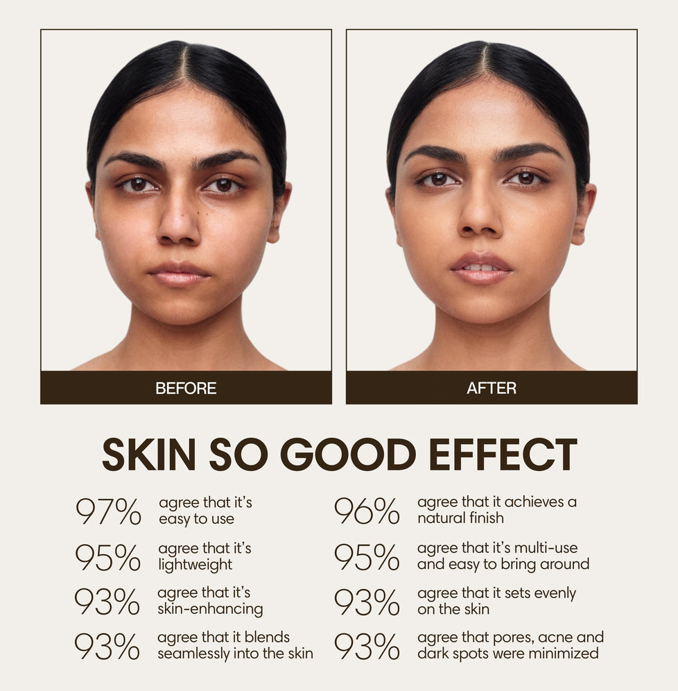 Rushini wears Skin So Good in Birch as base