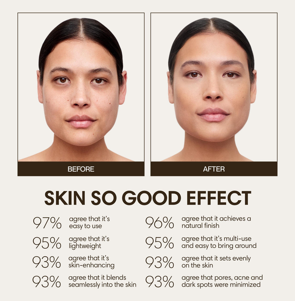 Bianca wears Skin So Good in Oat as base